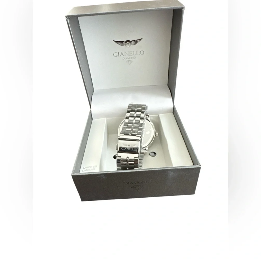 Gianello Genuine Diamond Prism Round Silver Link Men Watch